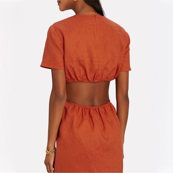 Staud Epona Cut-Out Linen Mini Dress in Burnt Orange - Picture 5 of 10